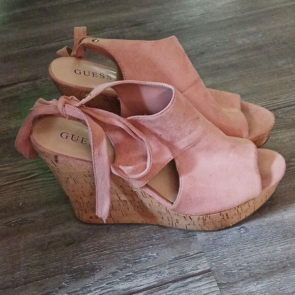 Guess dusty rose wrap around wedge kork heels Sz 11 - Picture 5 of 12